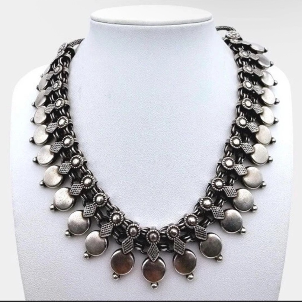 Vintage Rajasthani Silver Bib Indian Tribal Choker Necklace 120g